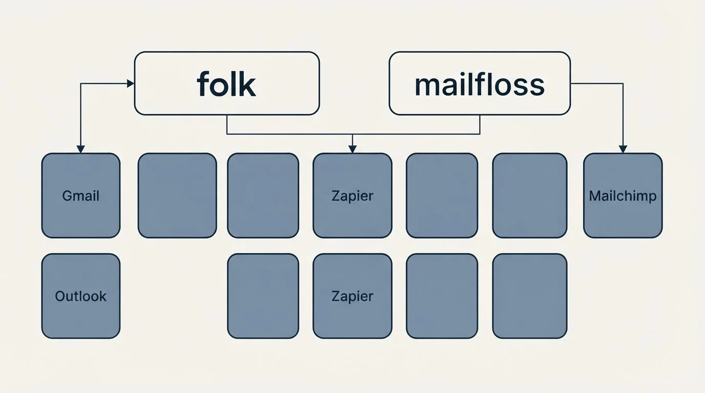 Integration grid: Integration Ecosystem (folk, mailfloss, Zapier, Gmail)