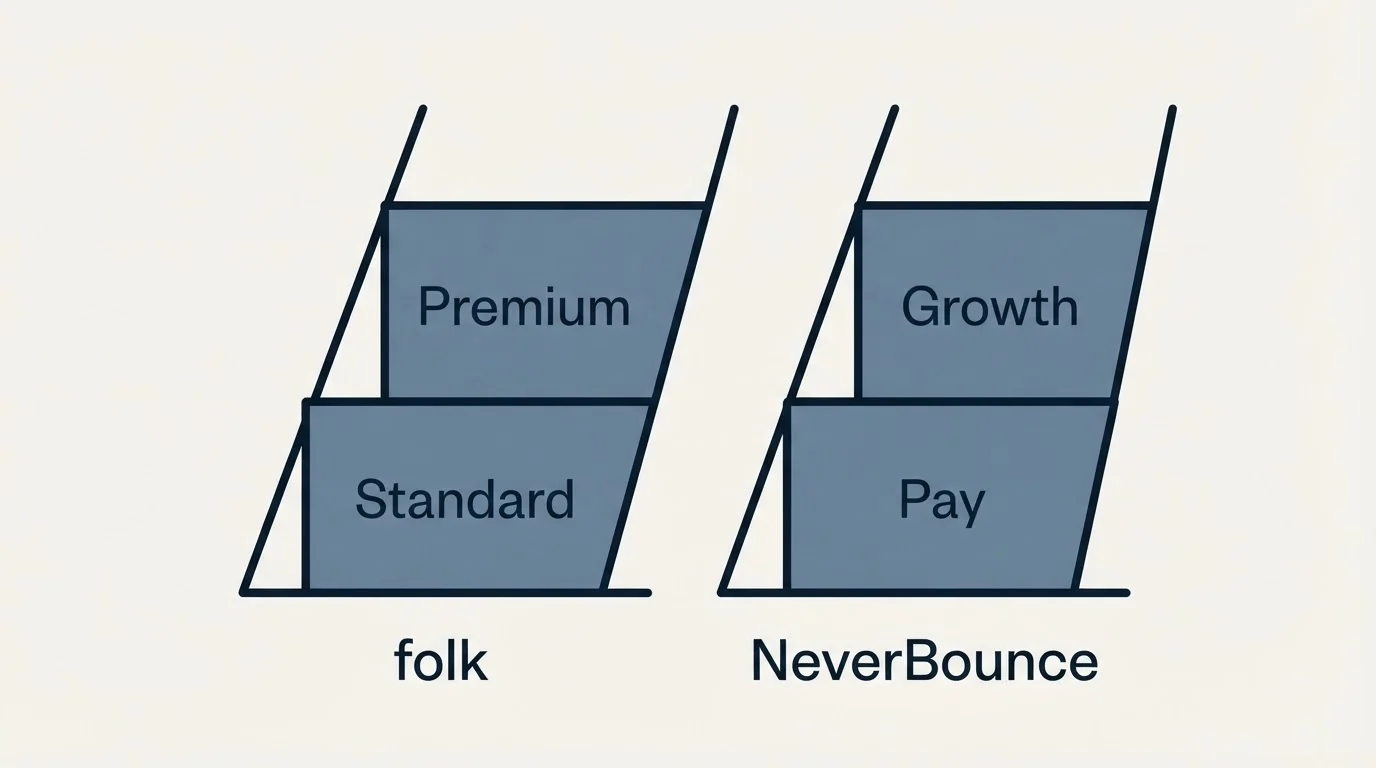 Pricing ladder: Pricing Comparison (folk, NeverBounce, Standard, Pay)
