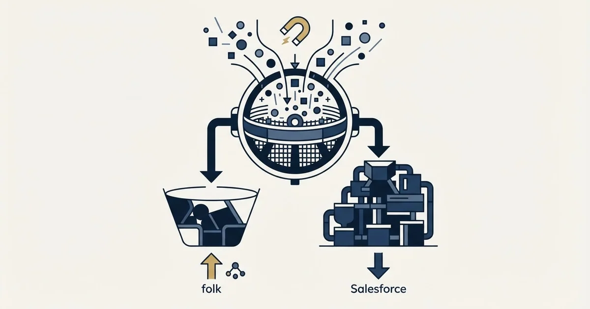 Editorial illustration for folk vs Salesforce
