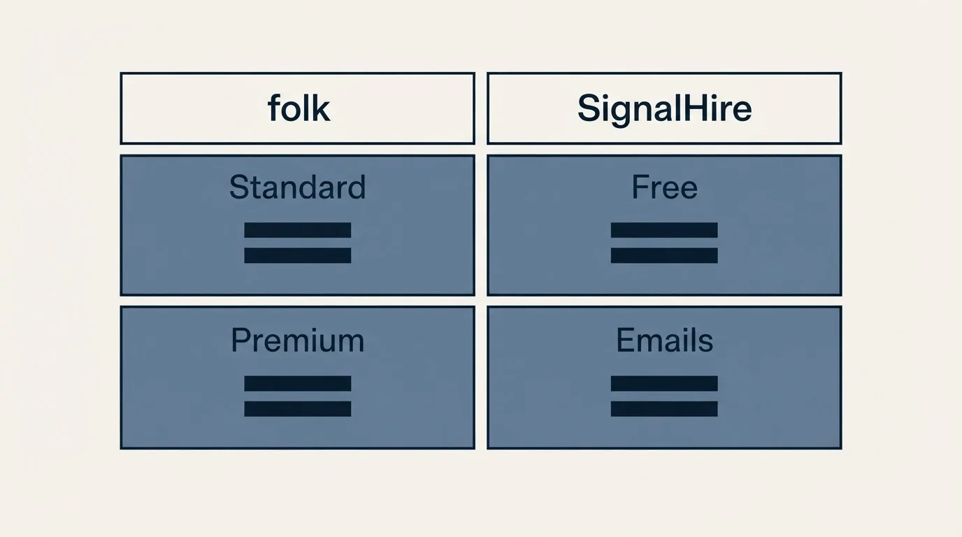 Pricing table: Pricing Comparison (folk, SignalHire, Standard, Free)
