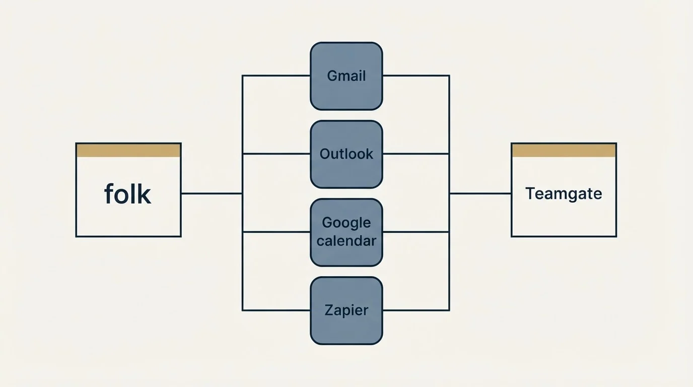 Integration flow: Integration Ecosystem (folk, Teamgate, Gmail, Outlook)