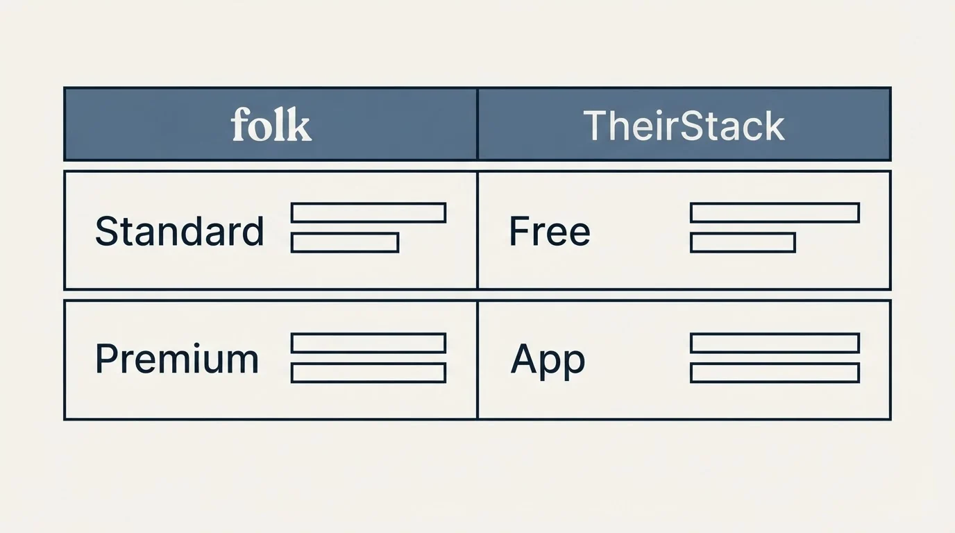 Pricing table: Pricing Comparison (folk, TheirStack, Standard, Free)