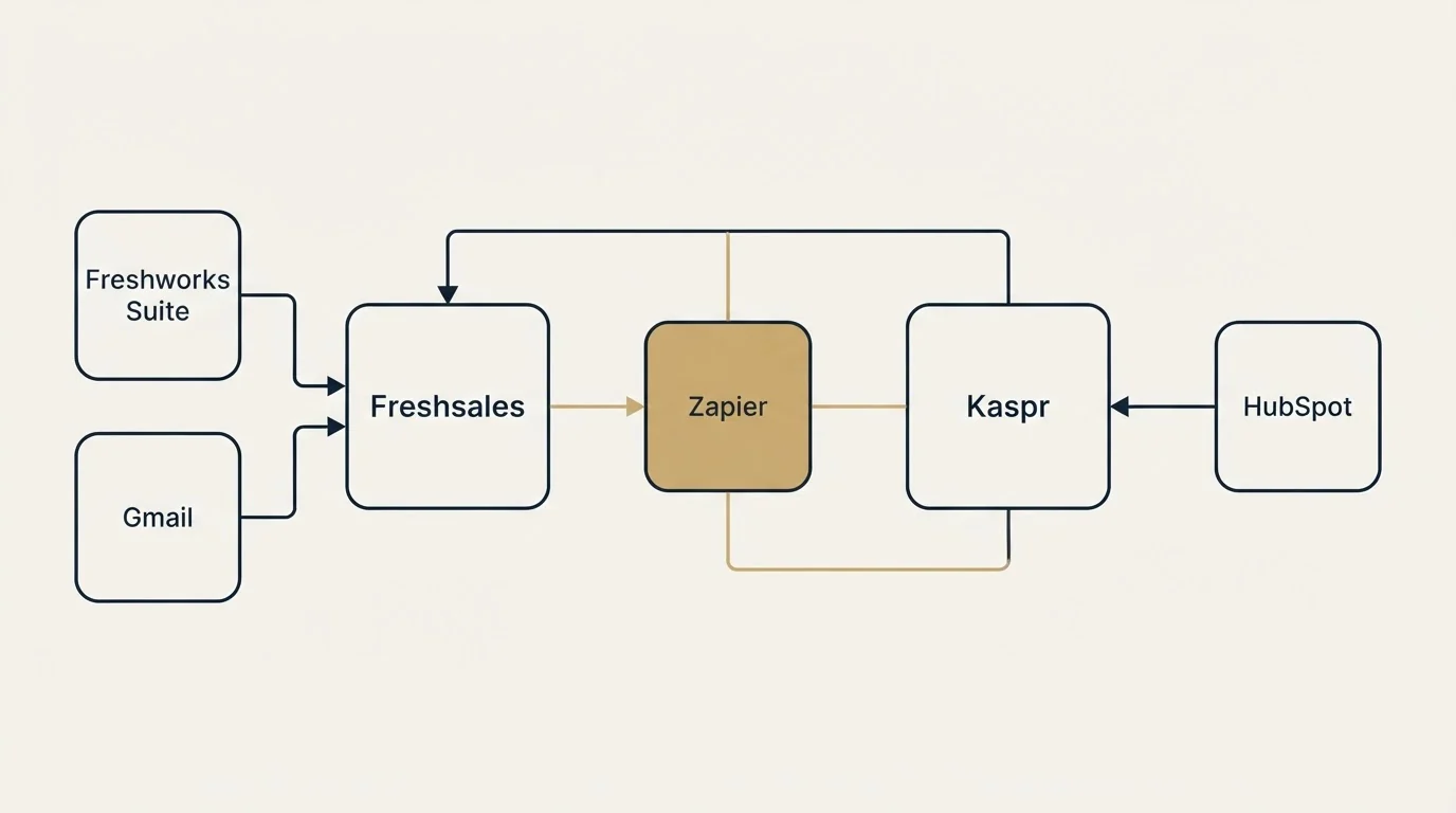 Integration flow: Integration Ecosystem (Freshsales, Kaspr, Zapier, Freshworks Suite)