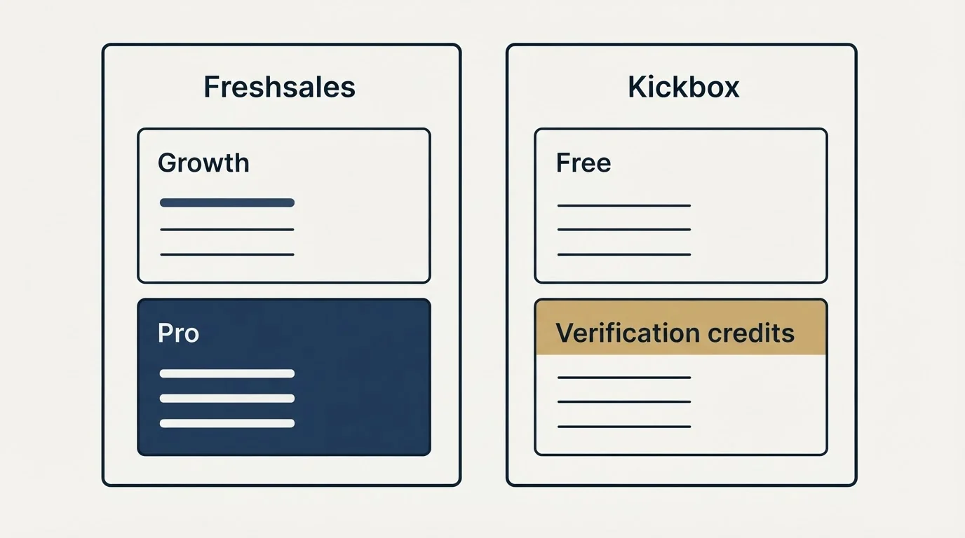 Pricing panels: Pricing Comparison (Freshsales, Kickbox, Growth, Free)
