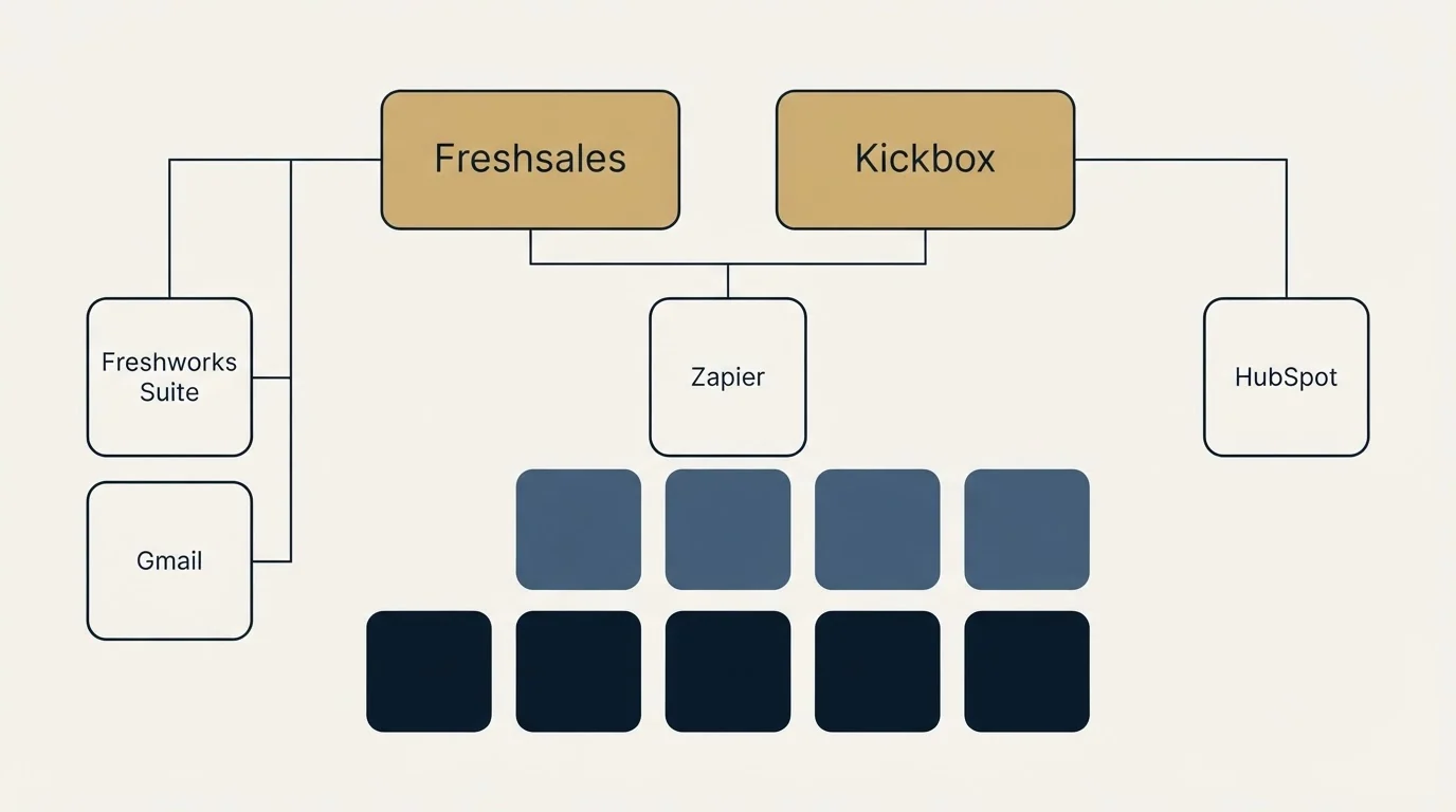Integration grid: Integration Ecosystem (Freshsales, Kickbox, Zapier, Freshworks Suite)