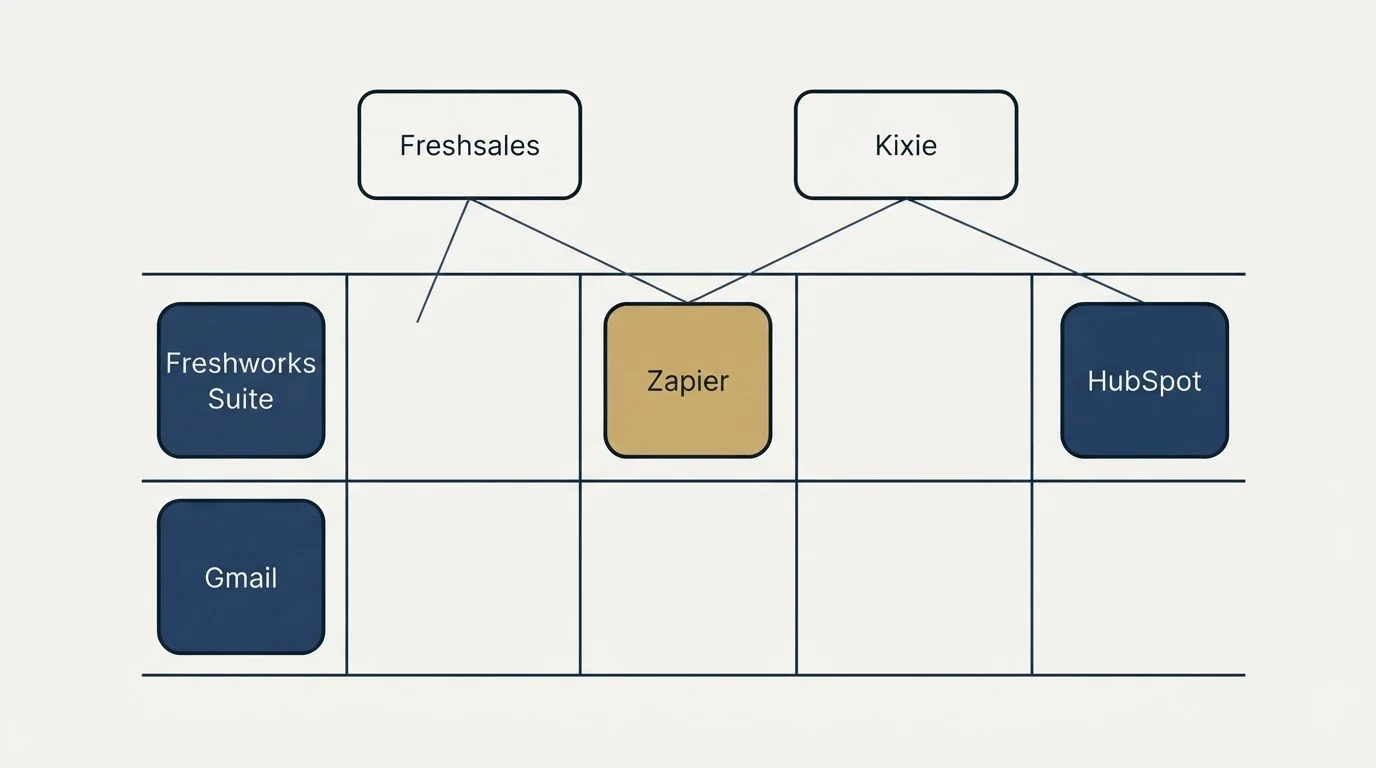 Integration grid: Integration Ecosystem (Freshsales, Kixie, Zapier, Freshworks Suite)
