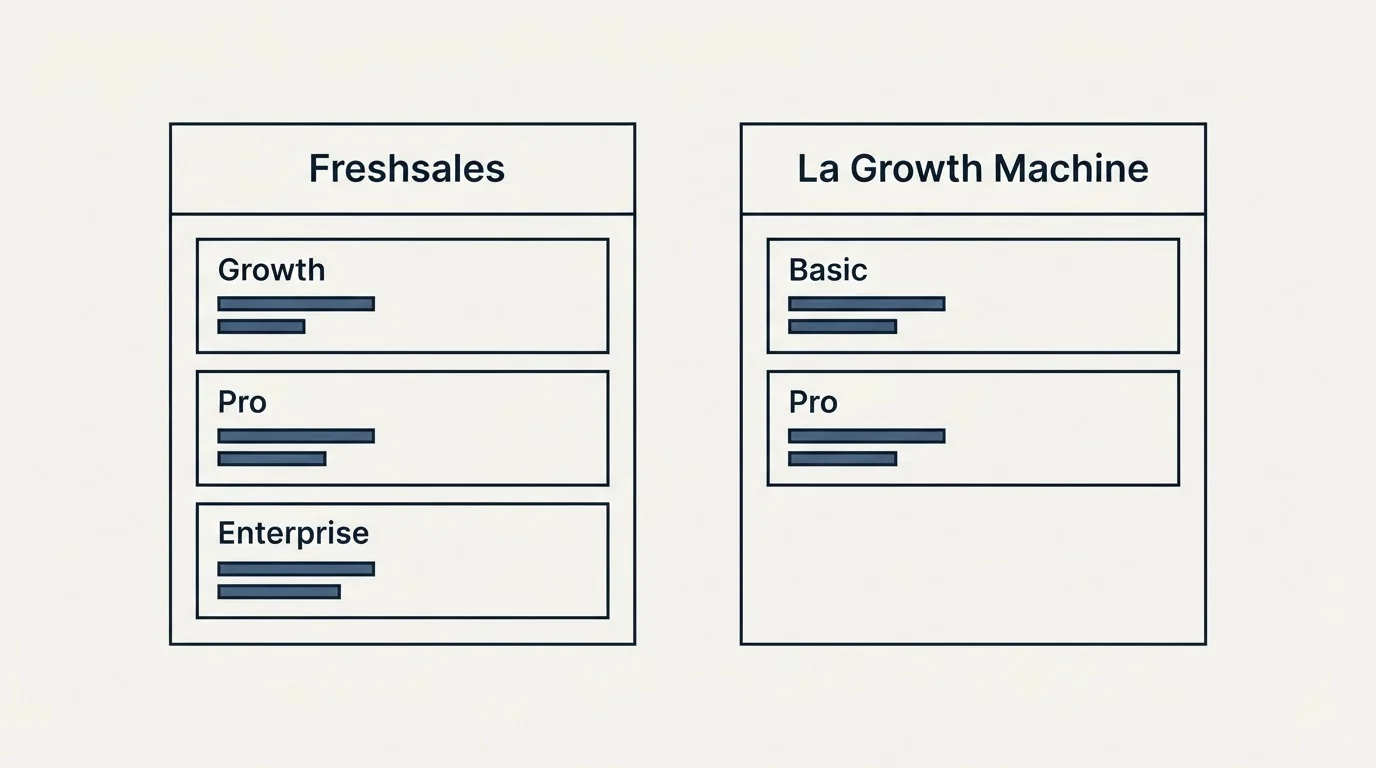 Pricing table: Pricing Comparison (Freshsales, La Growth Machine, Growth, Basic)
