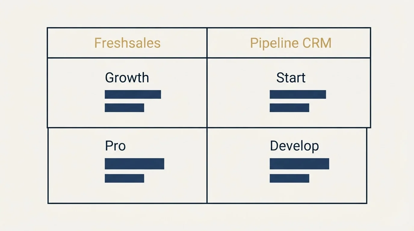 Pricing table: Pricing Comparison (Freshsales, Pipeline CRM, Growth, Start)