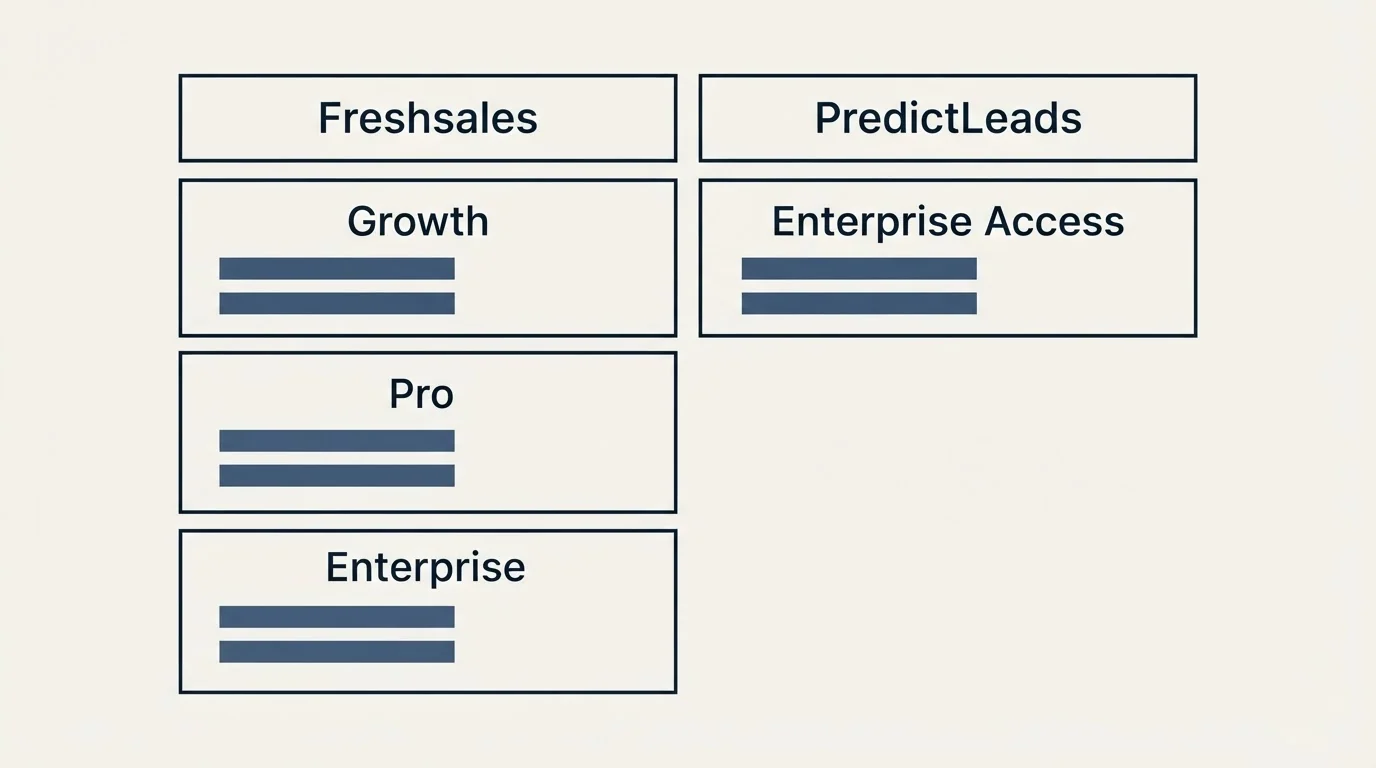 Pricing table: Pricing Comparison (Freshsales, PredictLeads, Growth, Enterprise Access)
