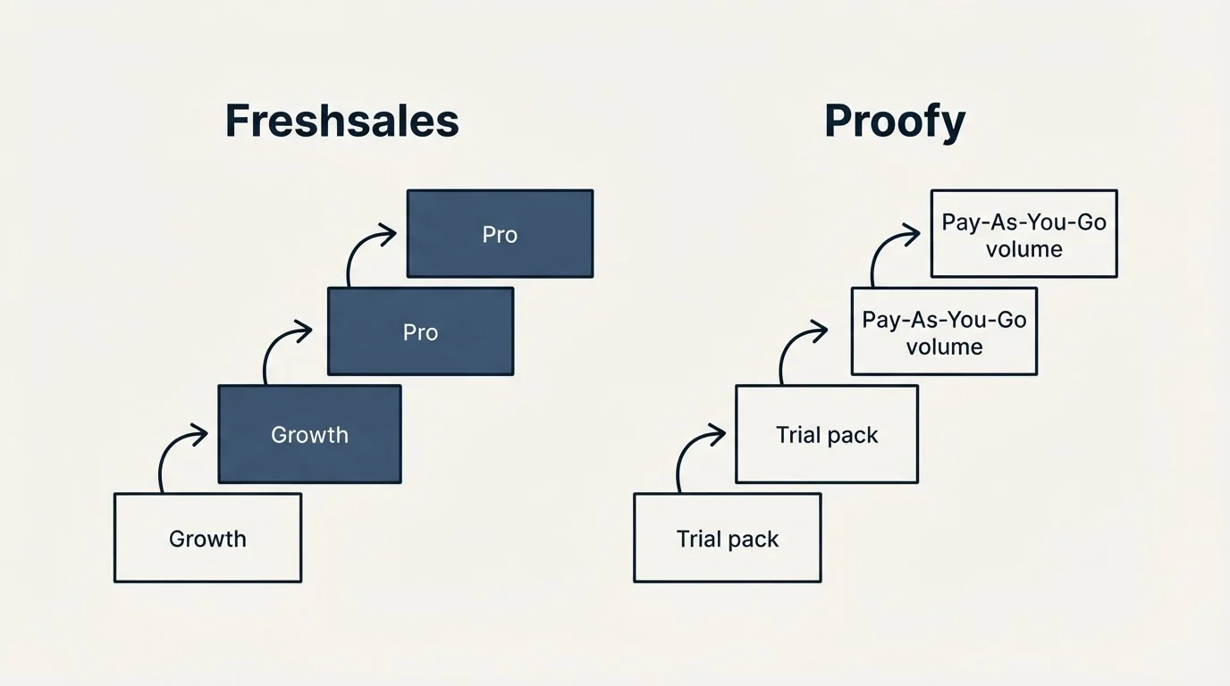 Pricing ladder: Pricing Comparison (Freshsales, Proofy, Growth, Trial pack)