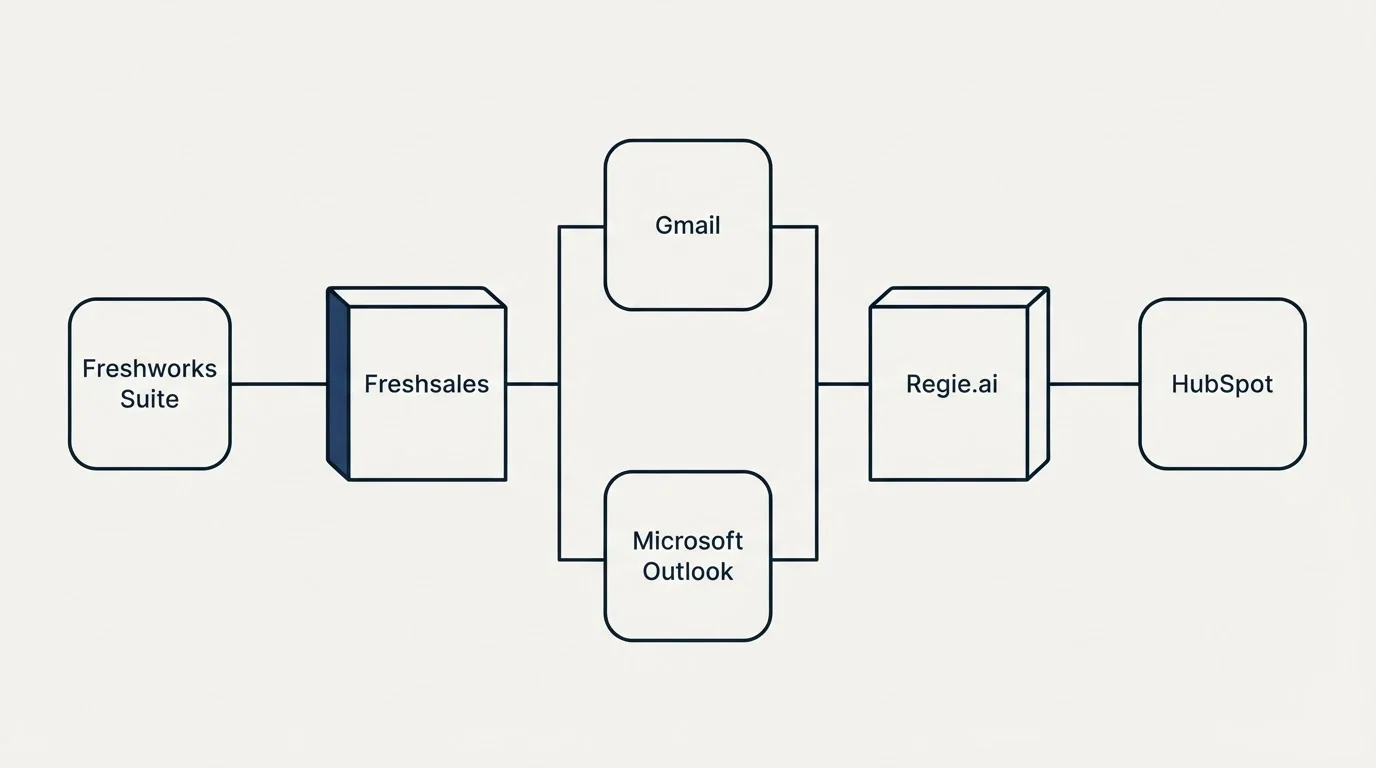 Integration flow: Integration Ecosystem (Freshsales, Regie.ai, Gmail, Microsoft Outlook)