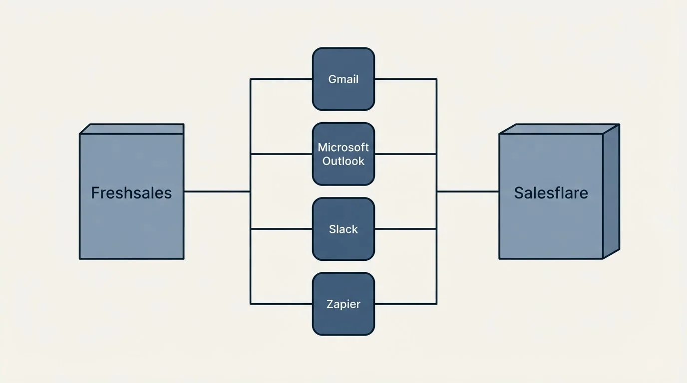 Integration flow: Integration Ecosystem (Freshsales, Salesflare, Gmail, Microsoft Outlook)