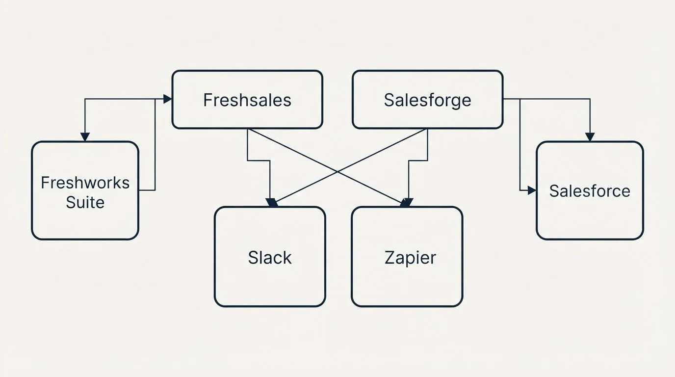 Integration grid: Integration Ecosystem (Freshsales, Salesforge, Slack, Zapier)