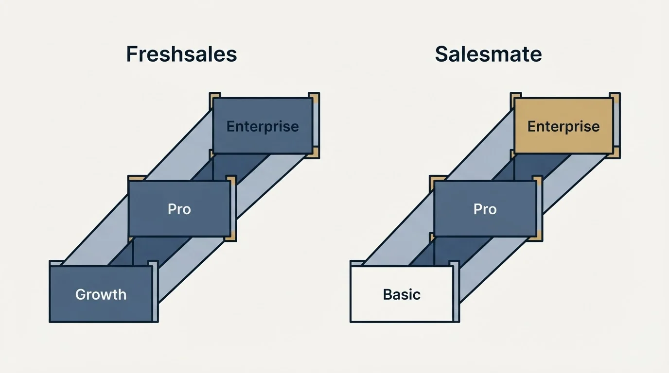 Pricing ladder: Pricing Comparison (Freshsales, Salesmate, Growth, Basic)