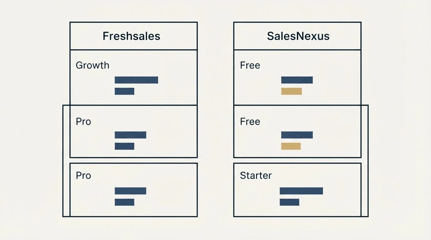 Pricing table: Pricing Comparison (Freshsales, SalesNexus, Growth, Free)