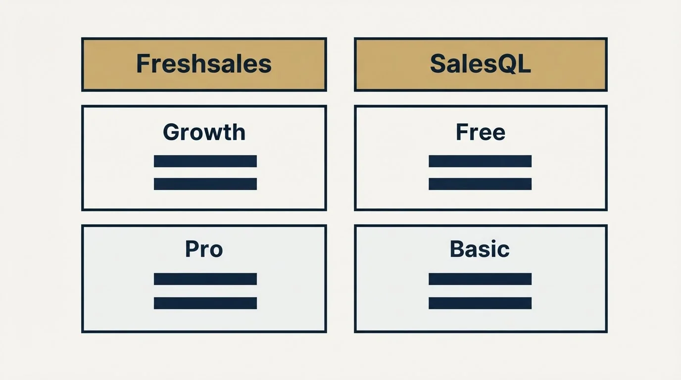 Pricing table: Pricing Comparison (Freshsales, SalesQL, Growth, Free)