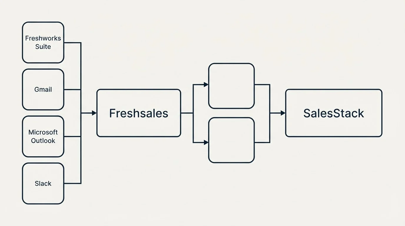 Integration flow: Integration Ecosystem (Freshsales, SalesStack, Freshworks Suite, Gmail)