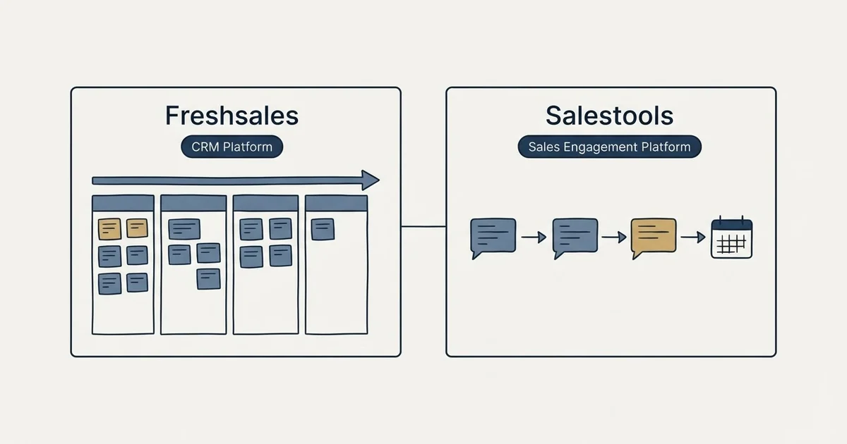 Side-by-side panels: Freshsales vs Salestools (CRM Platform, Sales Engagement Platform)