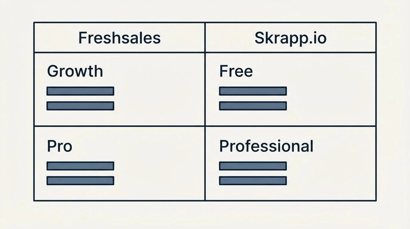 Pricing table: Pricing Comparison (Freshsales, Skrapp.io, Growth, Free)