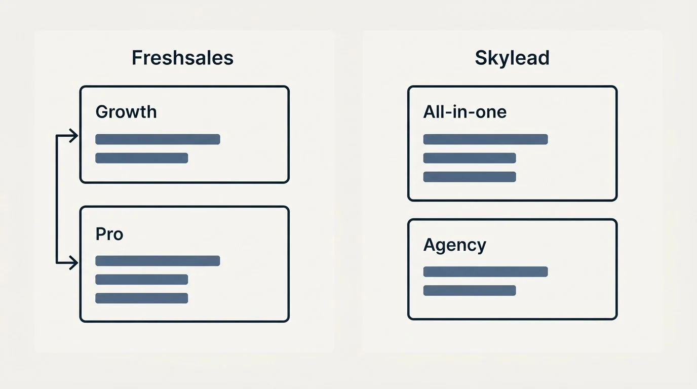 Pricing panels: Pricing Comparison (Freshsales, Skylead, Growth, All-in-one)