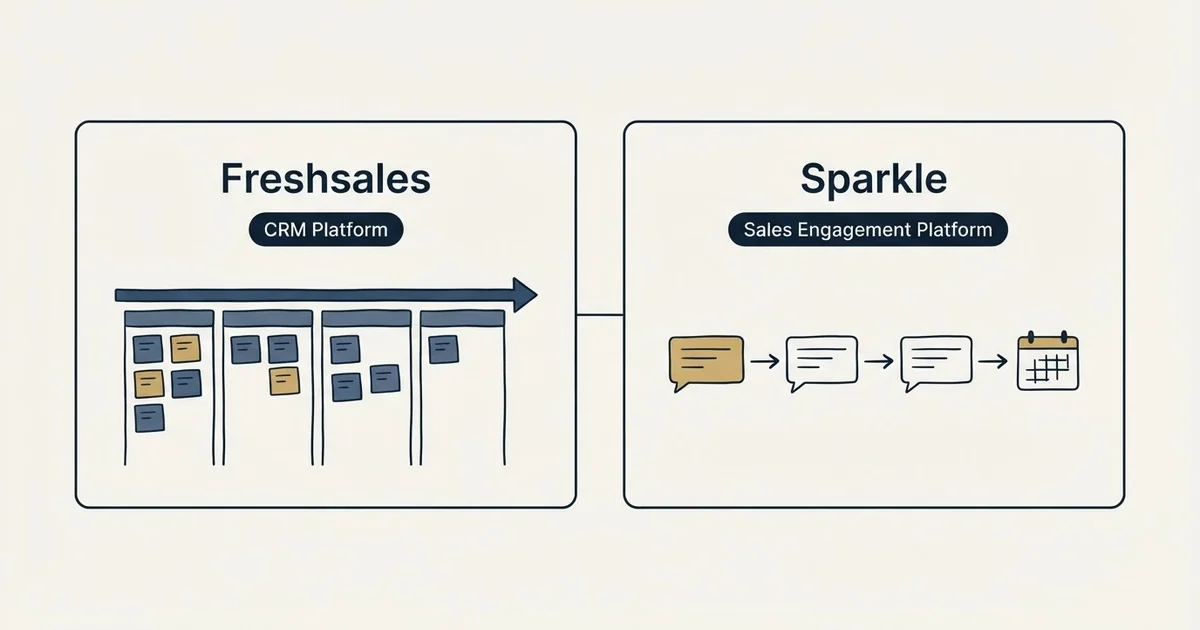 Side-by-side panels: Freshsales vs Sparkle (CRM Platform, Sales Engagement Platform)