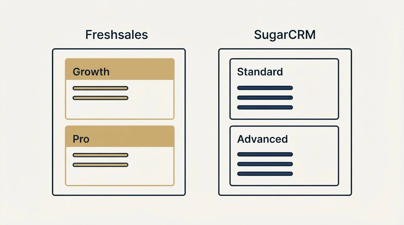 Pricing panels: Pricing Comparison (Freshsales, SugarCRM, Growth, Standard)
