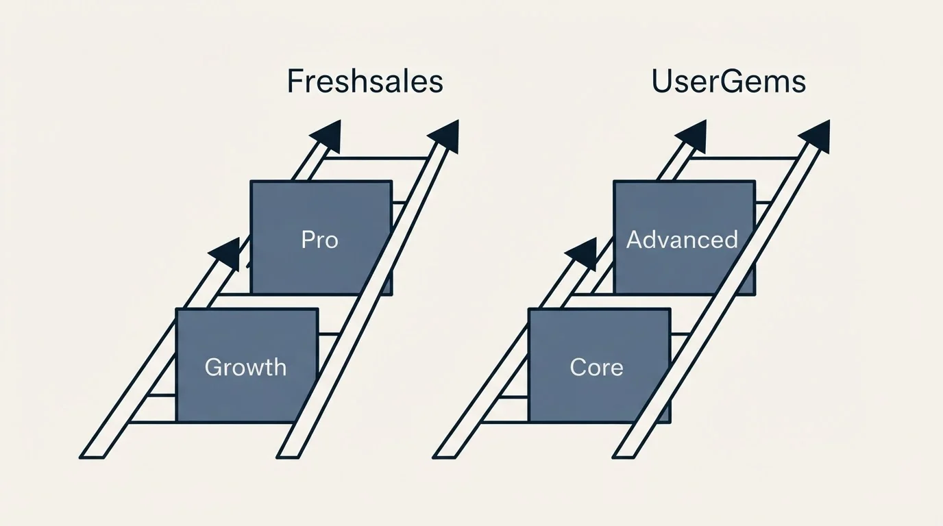 Pricing ladder: Pricing Comparison (Freshsales, UserGems, Growth, Core)