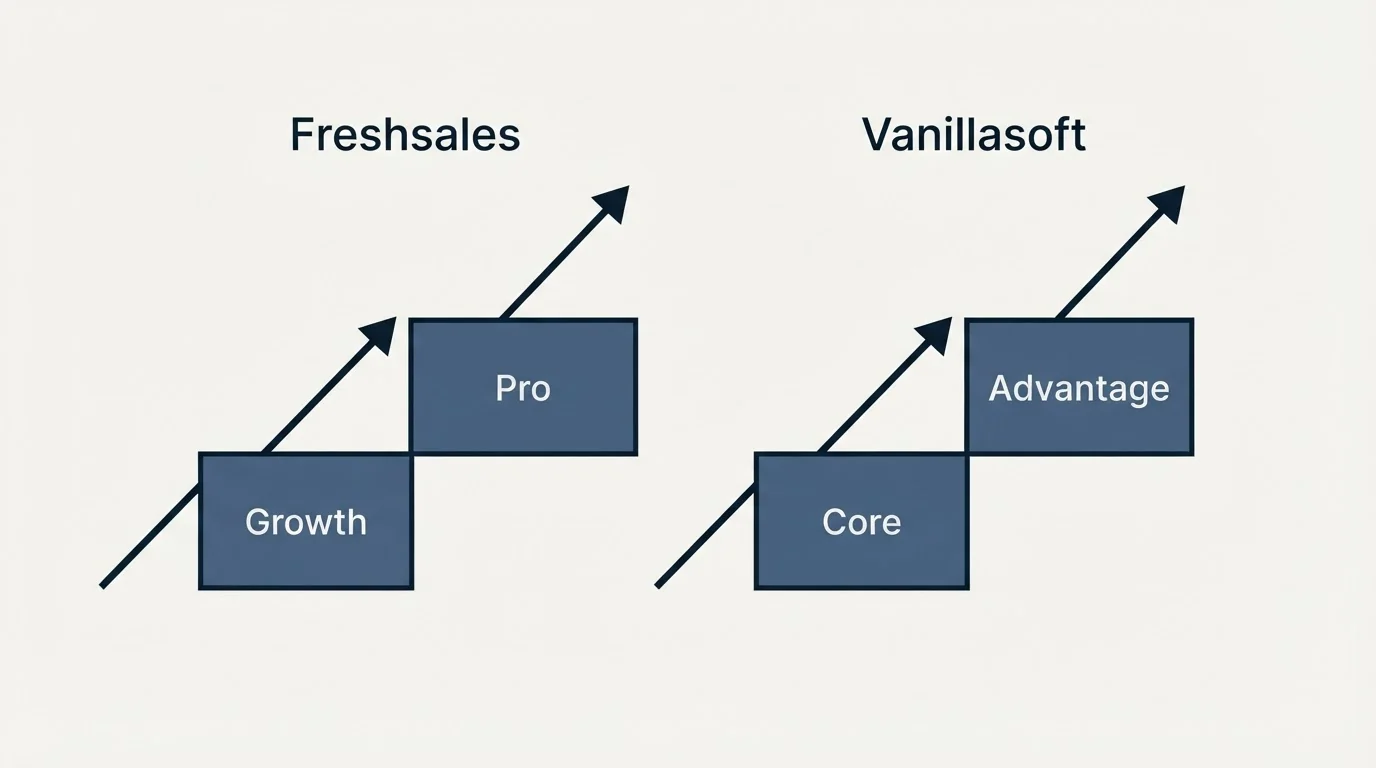 Pricing ladder: Pricing Comparison (Freshsales, Vanillasoft, Growth, Core)