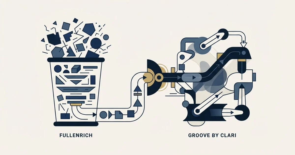 Editorial illustration for FullEnrich vs Groove by Clari