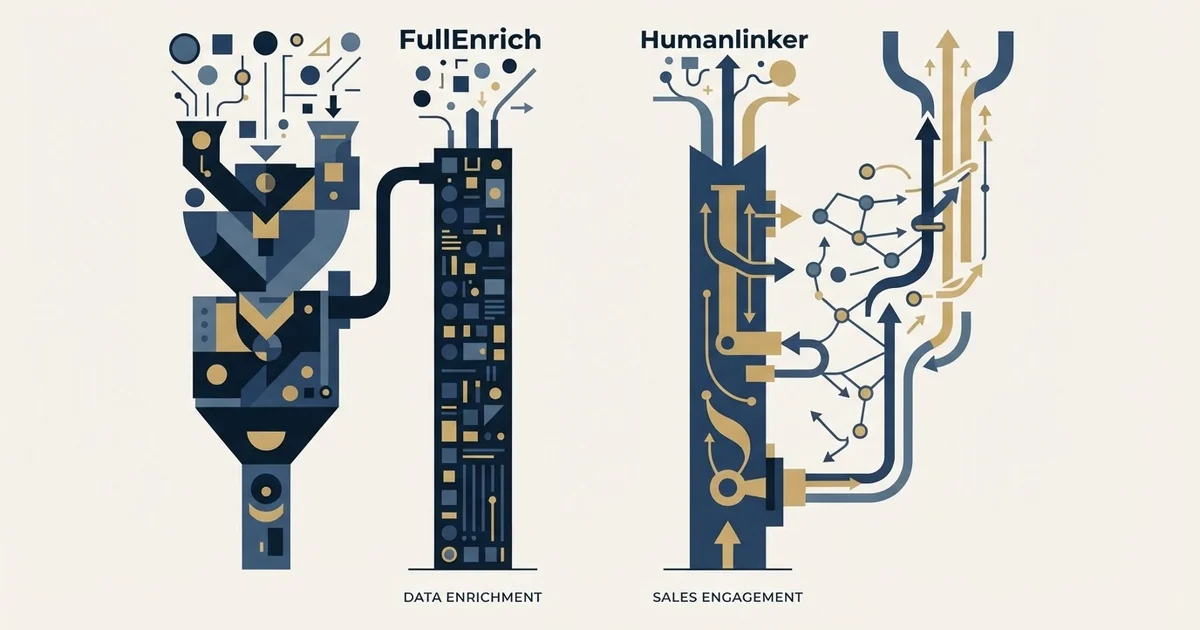 Editorial illustration for FullEnrich vs Humanlinker