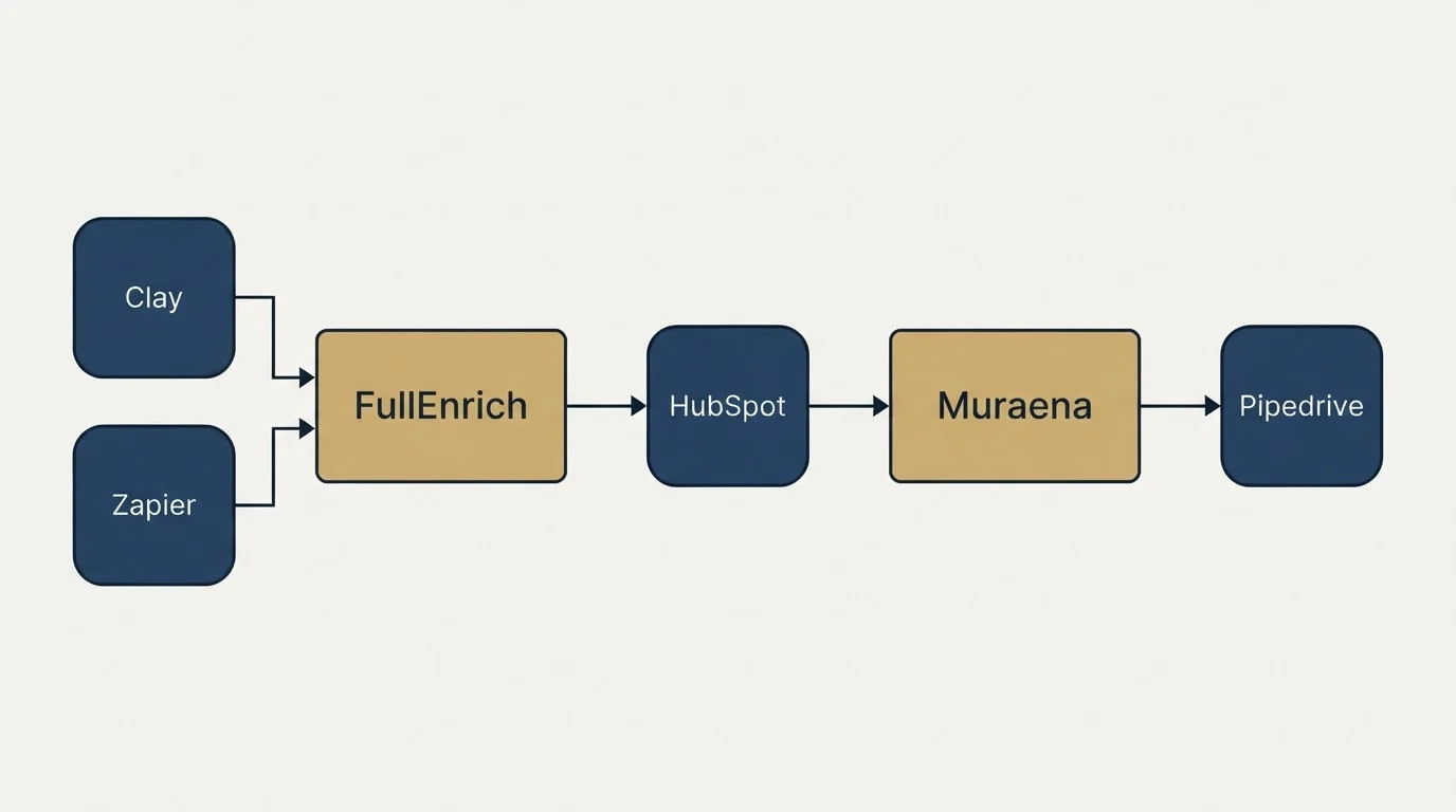 Integration flow: Integration Ecosystem (FullEnrich, Muraena, HubSpot, Clay)
