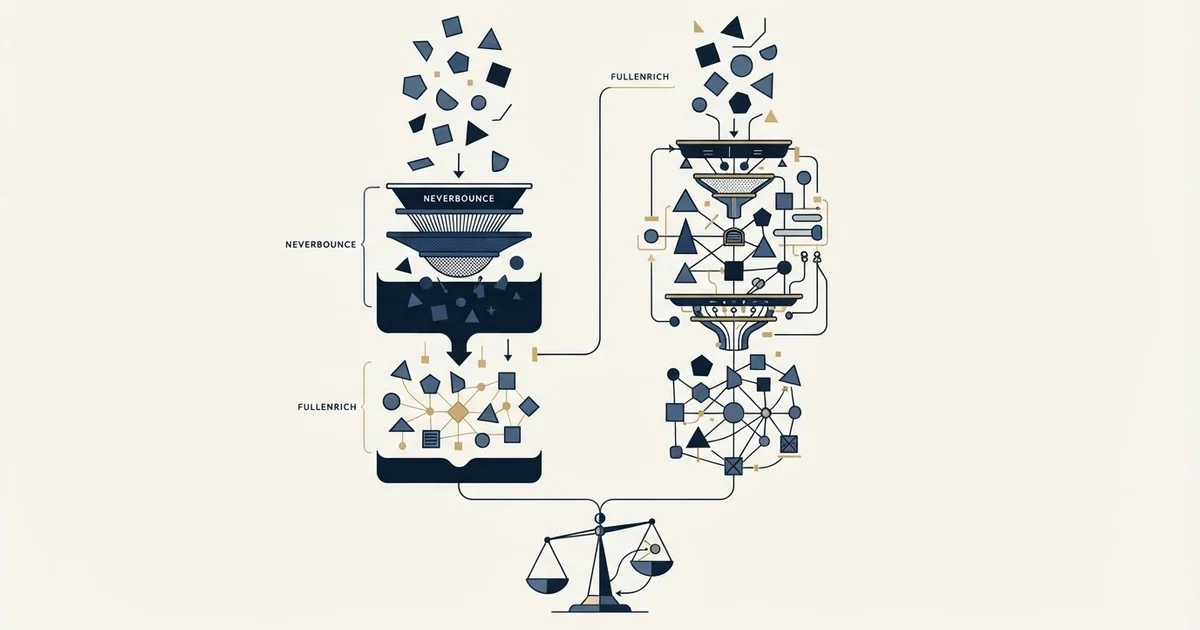 Editorial illustration for FullEnrich vs NeverBounce