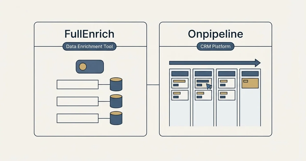 Side-by-side panels: FullEnrich vs Onpipeline (Data Enrichment Tool, CRM Platform)