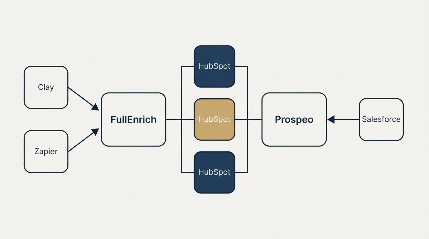 Integration flow: Integration Ecosystem (FullEnrich, Prospeo, HubSpot, Clay)
