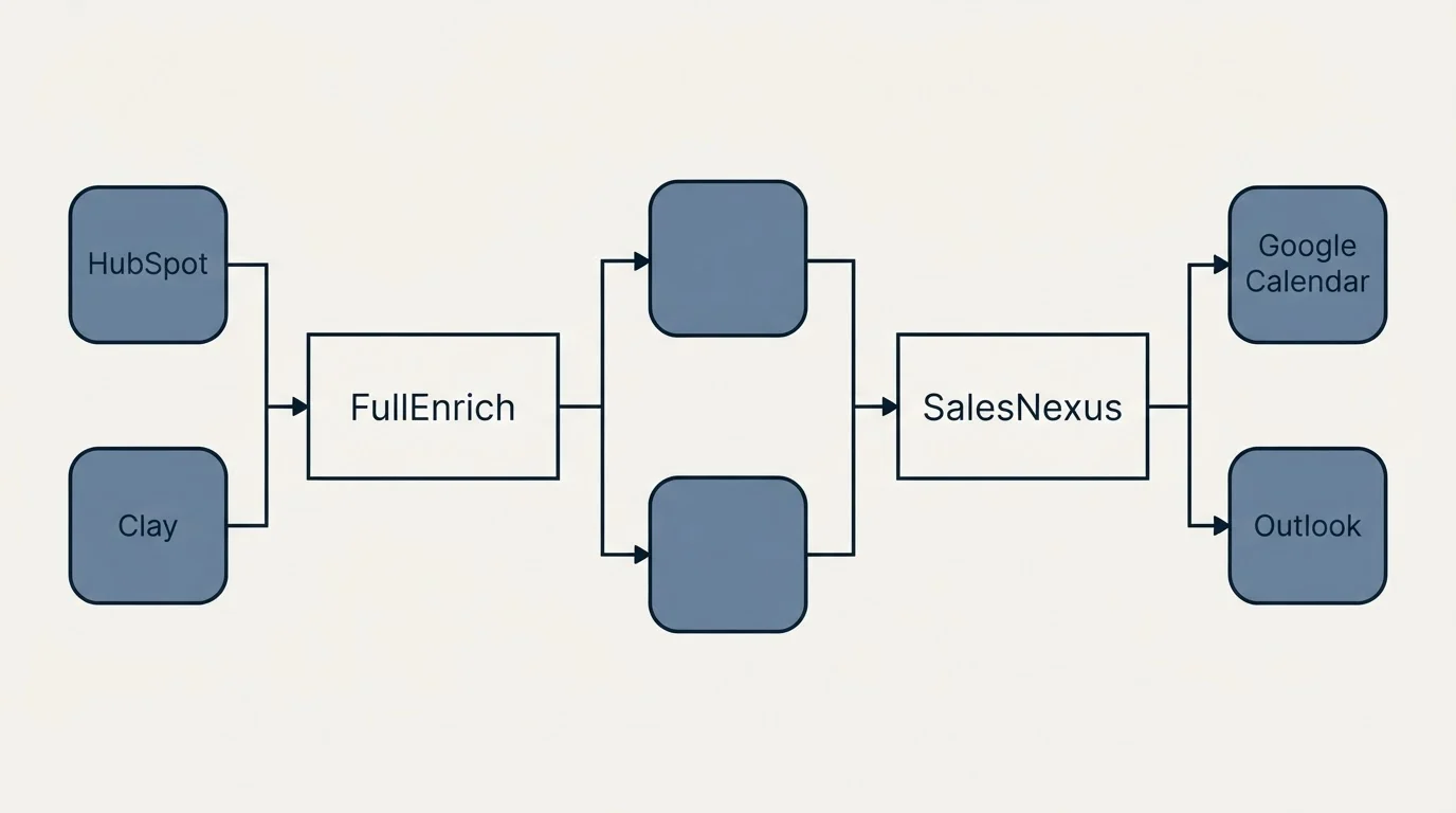 Integration flow: Integration Ecosystem (FullEnrich, SalesNexus, HubSpot, Google Calendar)