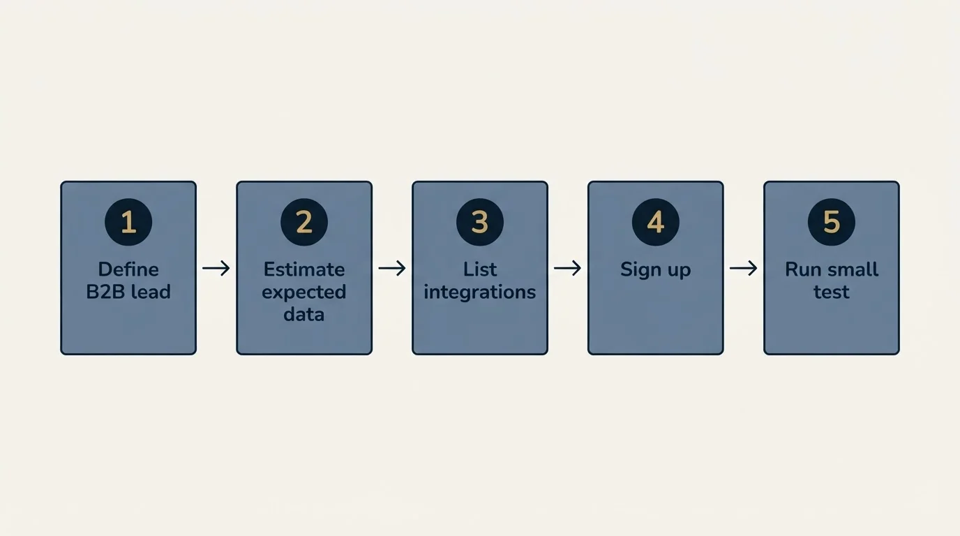 Step sequence: Getting Started Checklist (Define B2B lead, Estimate expected data, List integrations, Sign up)