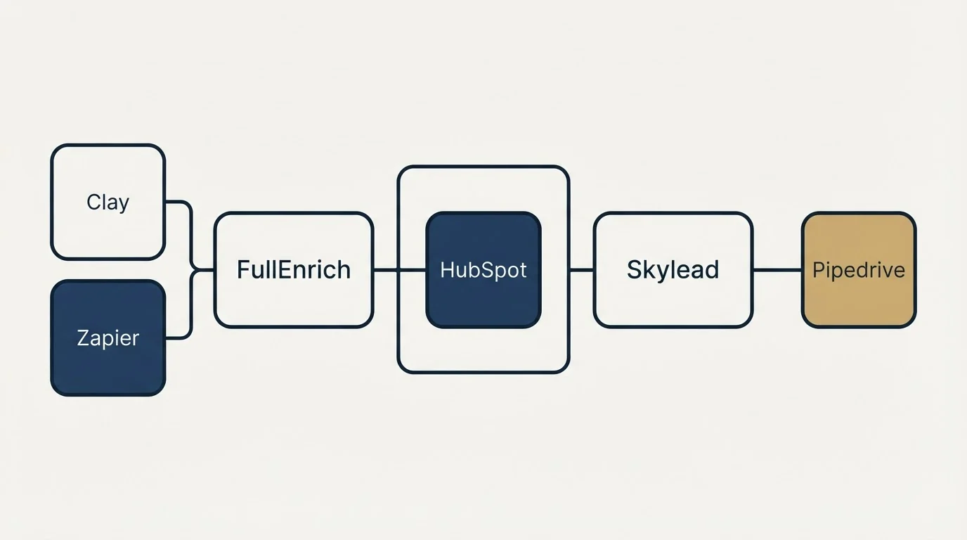 Integration schematic: Integration Ecosystem (FullEnrich, Skylead, HubSpot, Clay)