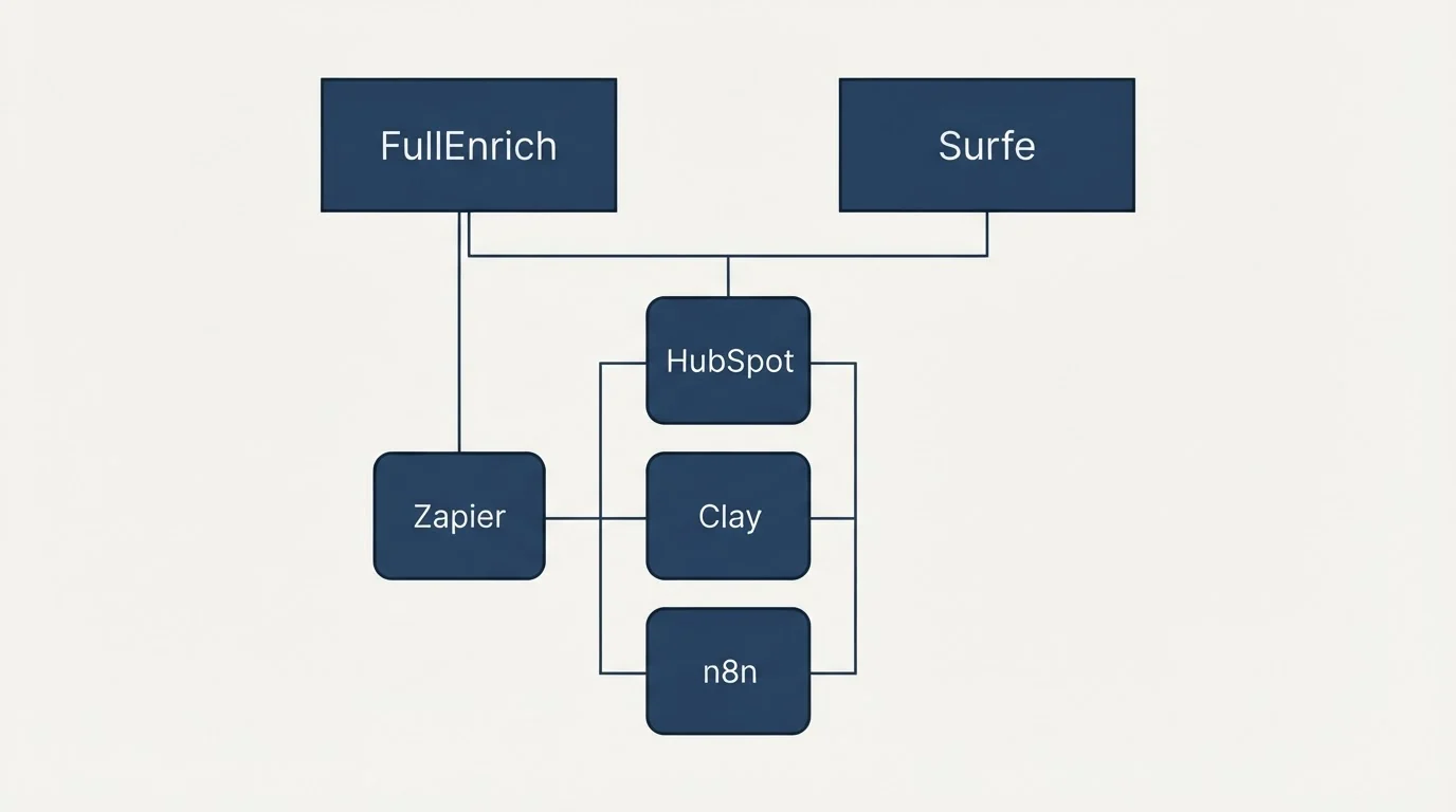 Integration grid: Integration Ecosystem (FullEnrich, Surfe, HubSpot, Clay)