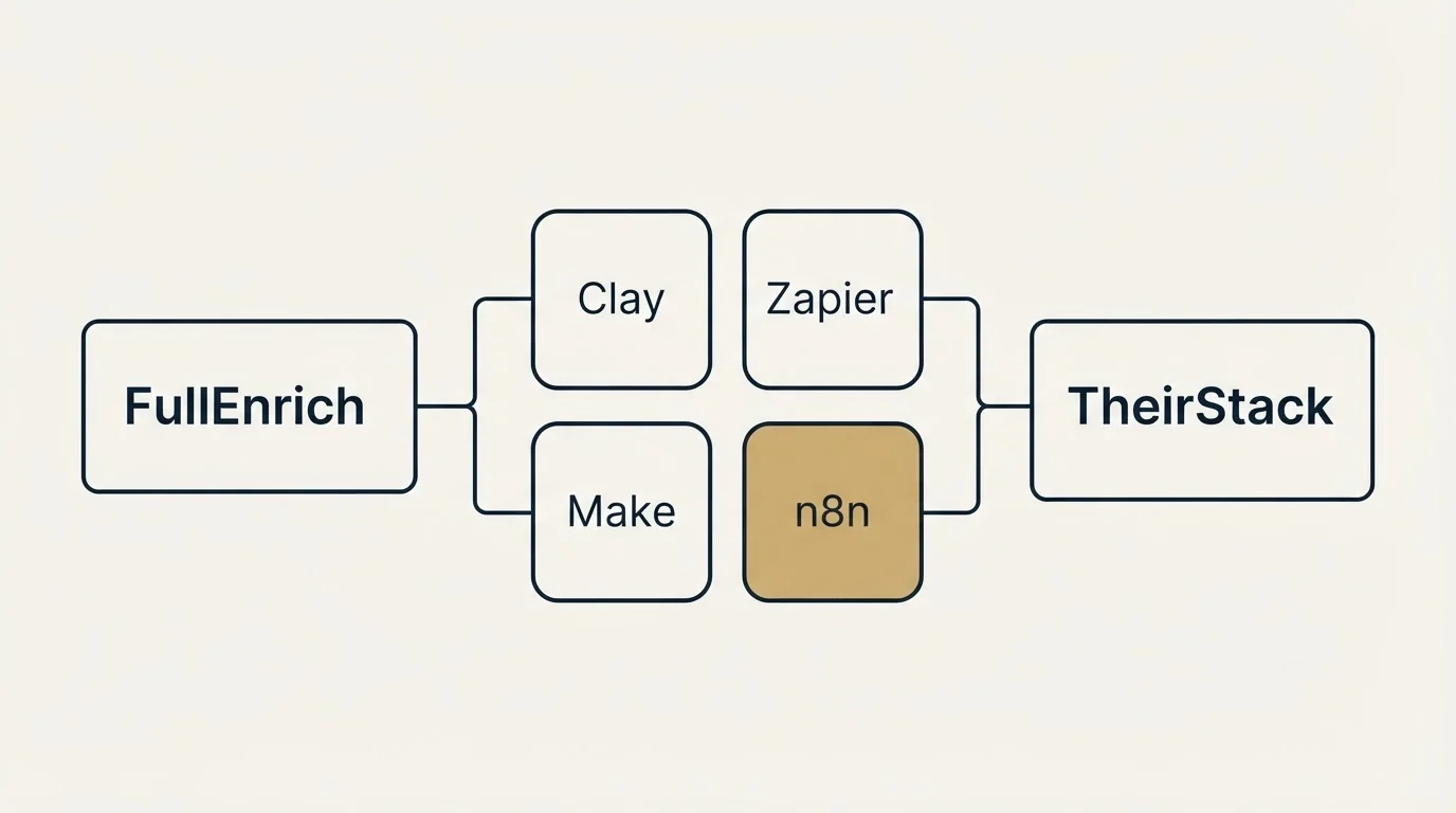 Integration schematic: Integration Ecosystem (FullEnrich, TheirStack, Clay, Zapier)
