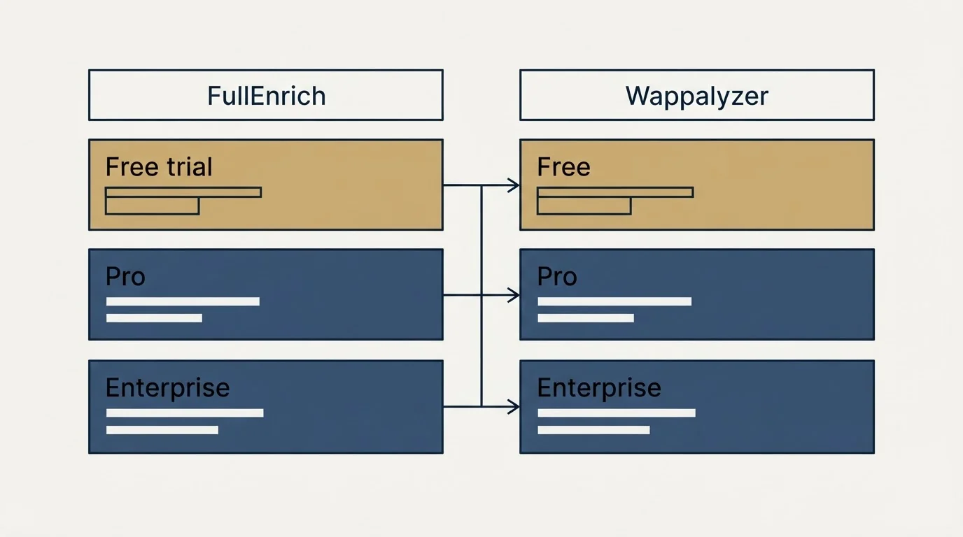 Pricing table: Pricing Comparison (FullEnrich, Wappalyzer, Free trial, Free)