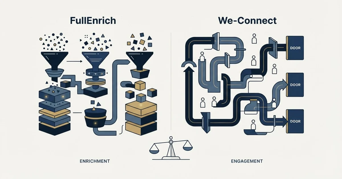 Editorial illustration for FullEnrich vs We-Connect