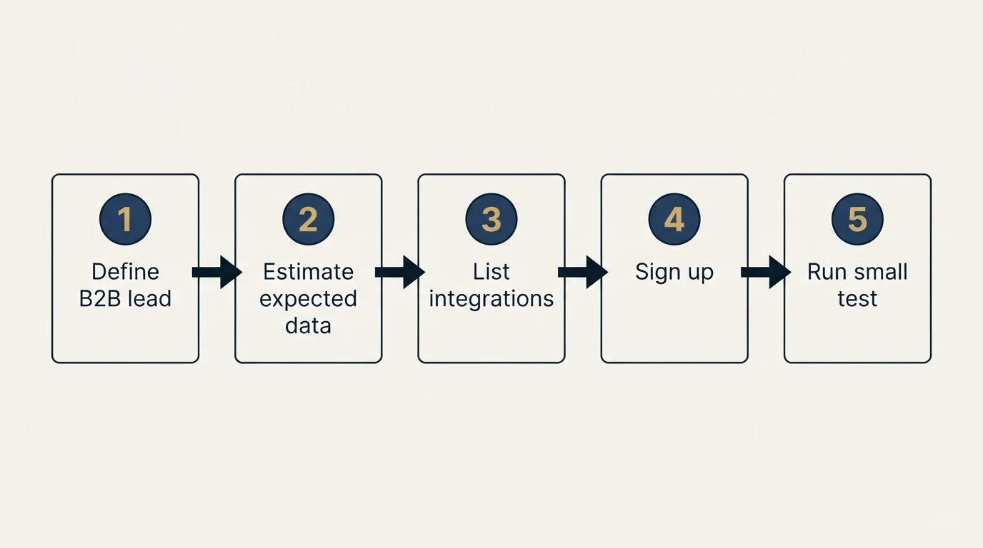 Step sequence: Getting Started Checklist (Define B2B lead, Estimate expected data, List integrations, Sign up)