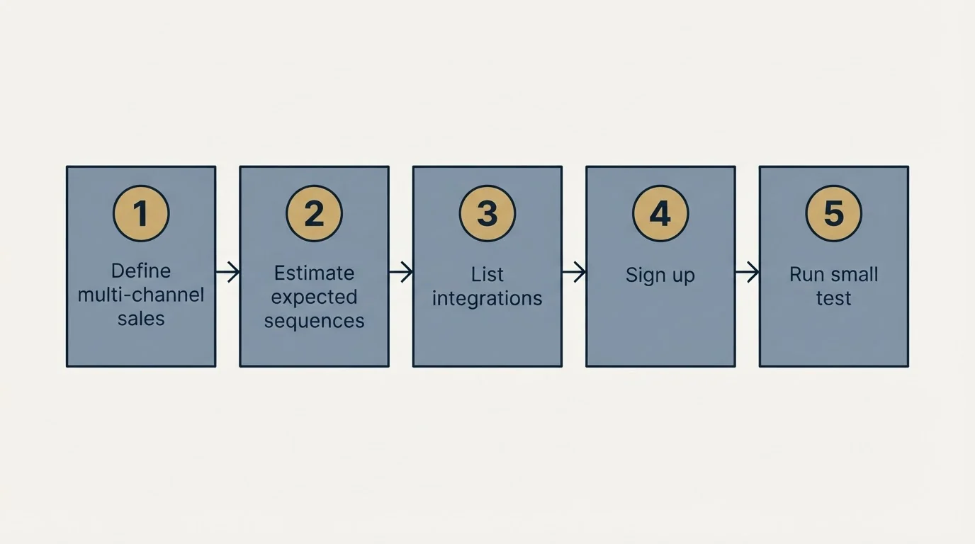 Step sequence: Getting Started Checklist (Define multi-channel sales, Estimate expected sequences, List integrations, Sign up)