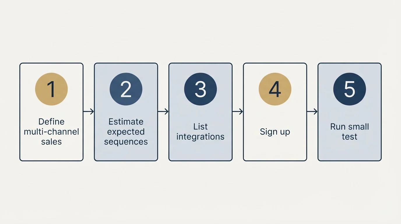 Step sequence: Getting Started Checklist (Define multi-channel sales, Estimate expected sequences, List integrations, Sign up)