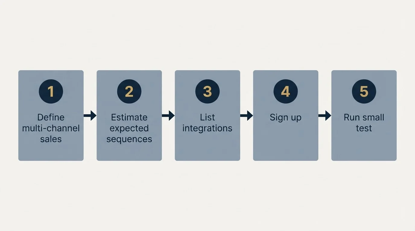 Step sequence: Getting Started Checklist (Define multi-channel sales, Estimate expected sequences, List integrations, Sign up)