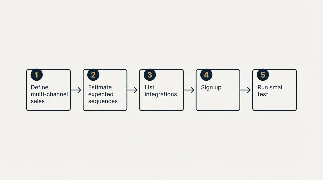 Step sequence: Getting Started Checklist (Define multi-channel sales, Estimate expected sequences, List integrations, Sign up)
