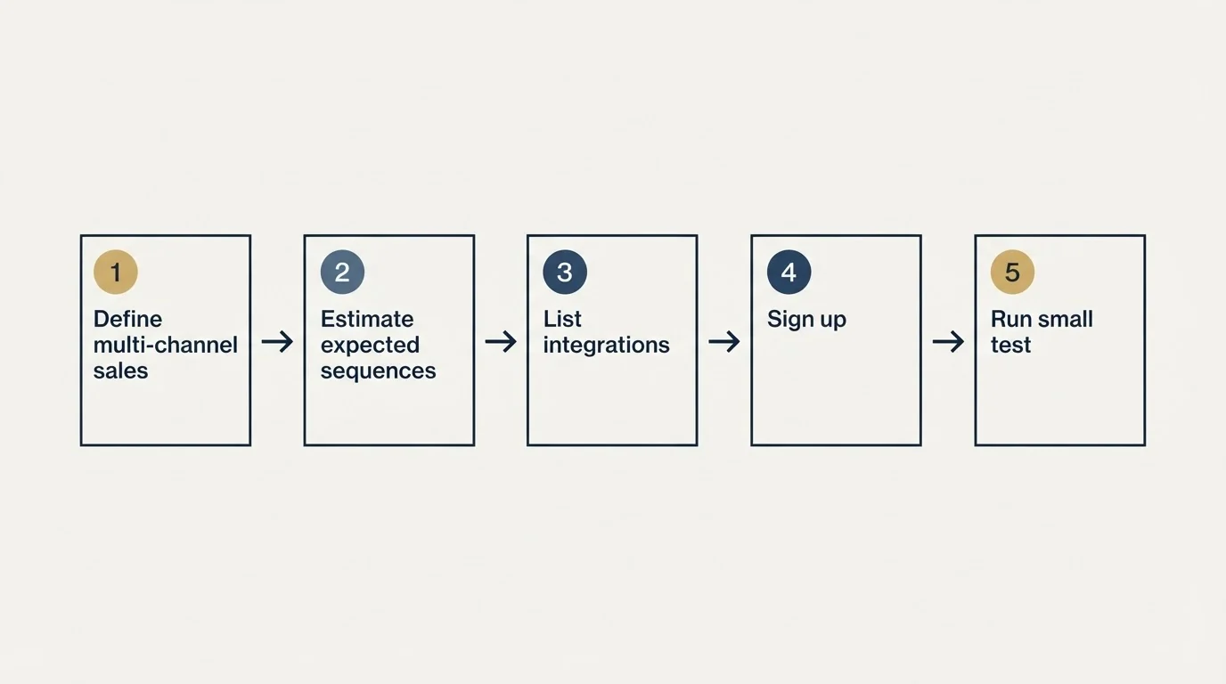 Step sequence: Getting Started Checklist (Define multi-channel sales, Estimate expected sequences, List integrations, Sign up)