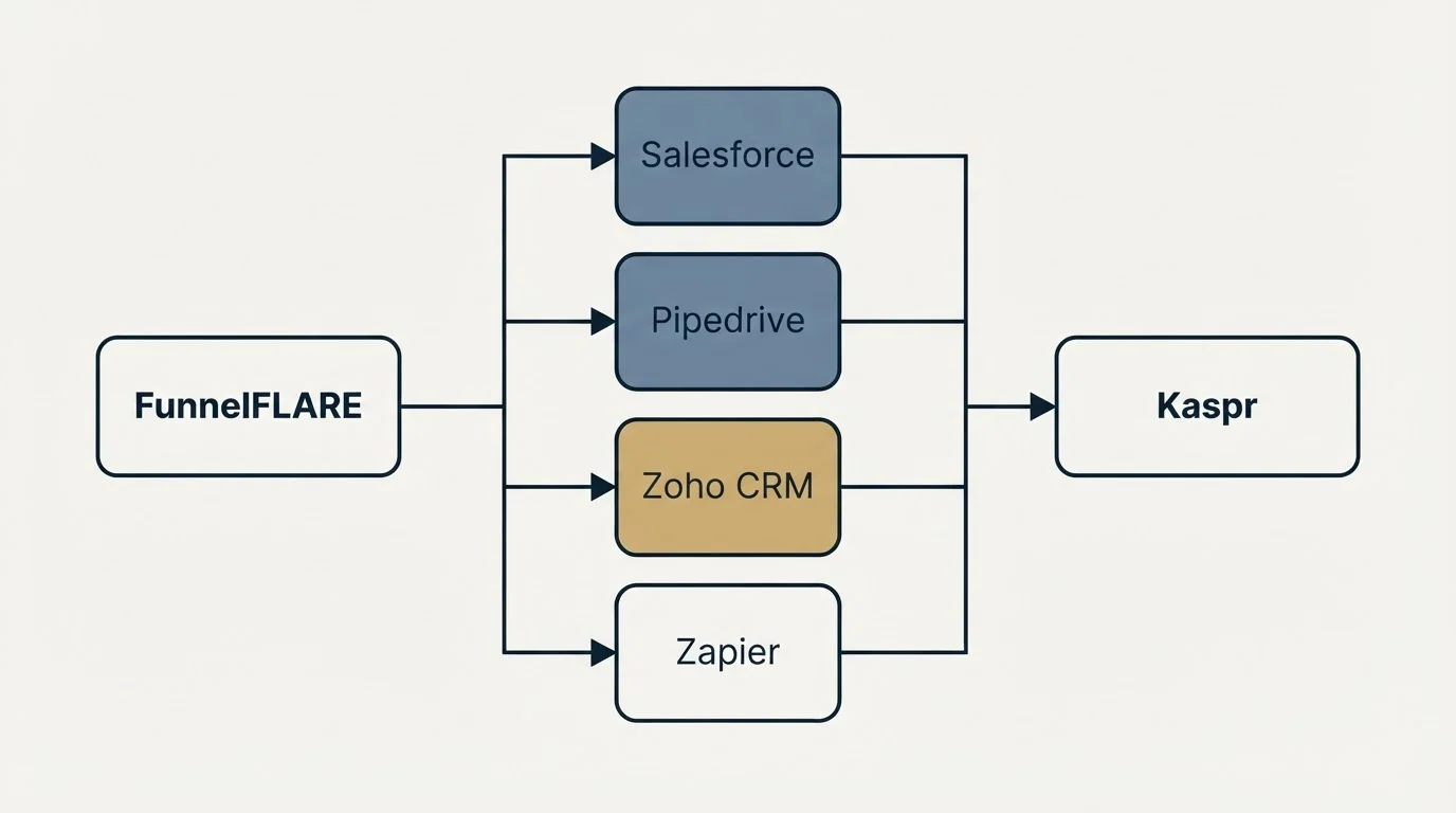 Integration flow: Integration Ecosystem (FunnelFLARE, Kaspr, Salesforce, Pipedrive)