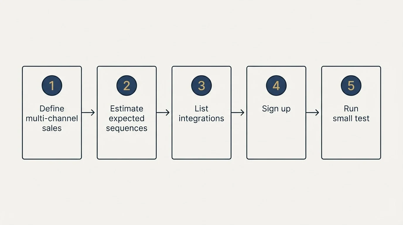 Step sequence: Getting Started Checklist (Define multi-channel sales, Estimate expected sequences, List integrations, Sign up)