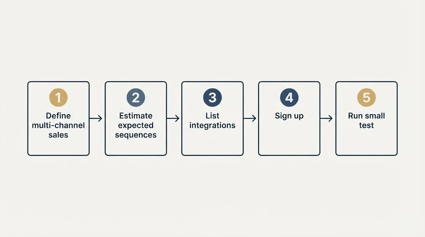 Step sequence: Getting Started Checklist (Define multi-channel sales, Estimate expected sequences, List integrations, Sign up)